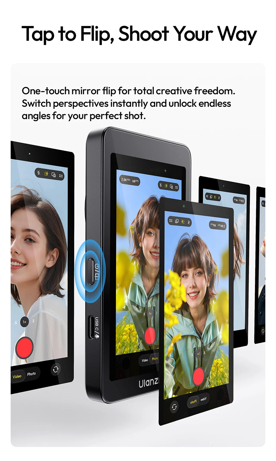 Ulanzi VM1 Vlog Selfie Monitor Screen for iphone 17 16 15 Android Smartphone 4K Magnetic for Studio Vlog Photography Shots