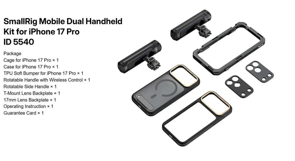 SmallRig for iPhone 17 Pro/iPhone 17 Pro Max Basic Cage,Flagship Cage, Mobile Dual Handheld Phone Cage Kit, 5540/5541/5542/5543