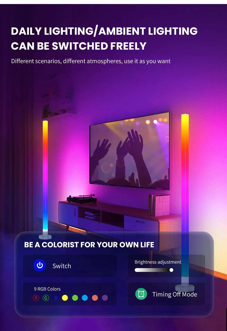 RGB LED Floor Lamp Remote & APP Control Music Sync Corner Lighting Modern Mood Lighting for Bedroom Living Room Gaming decor