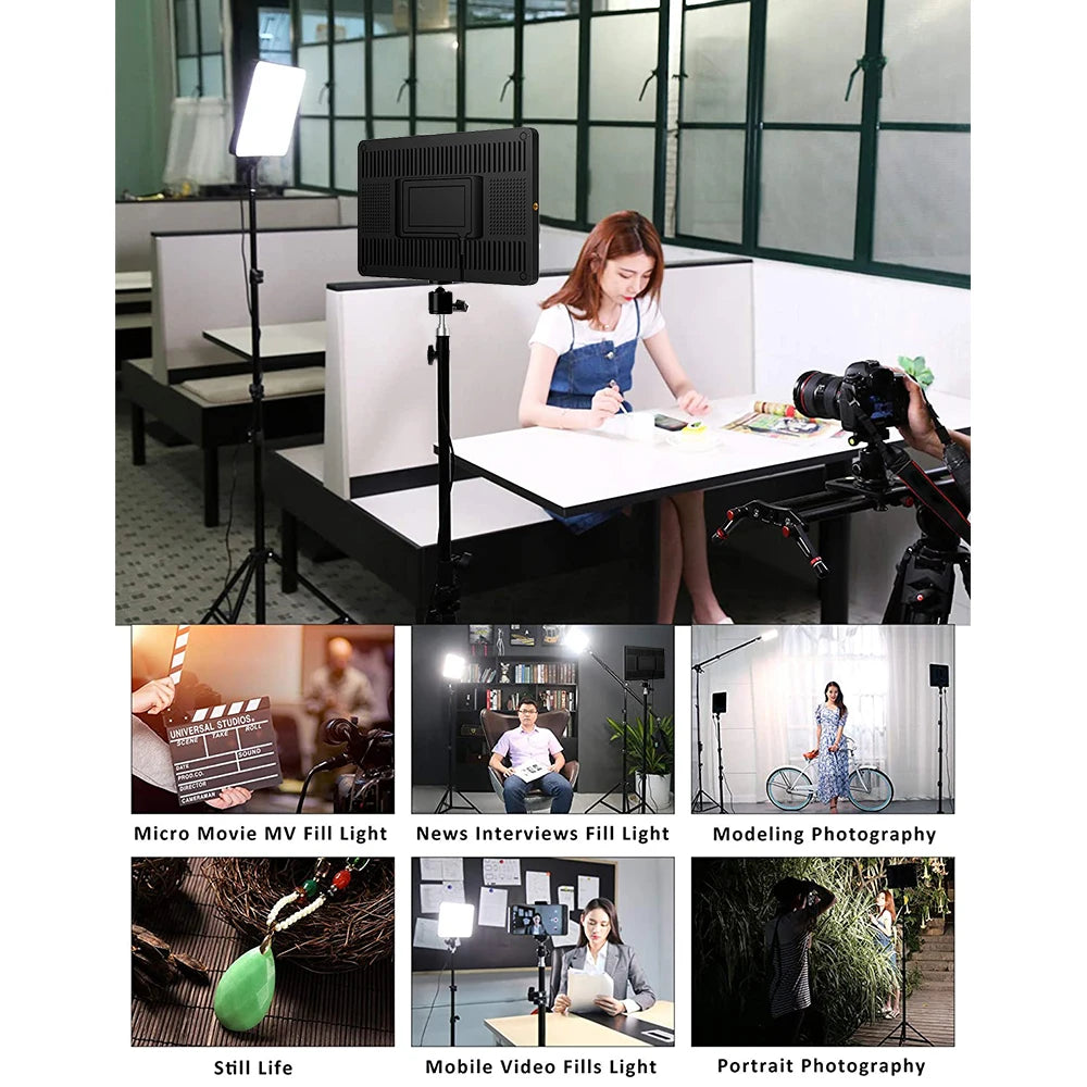 LED Video Light With Professional Tripod Stand Remote Control Dimmable Panel Lighting Photo Studio Live Photography Fill-in Lamp
