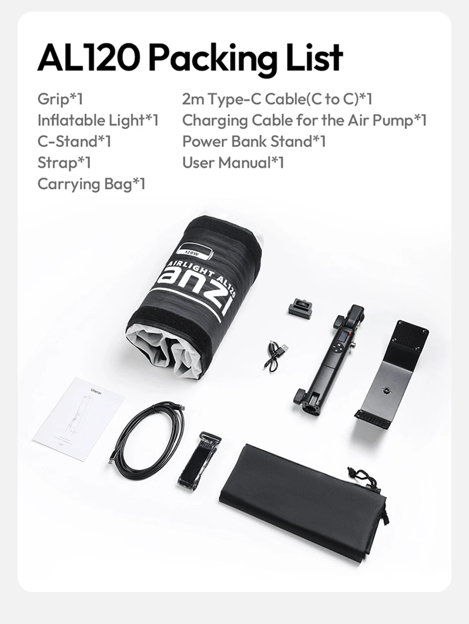 Ulanzi AL60 60W / AL120 120W Inflatable Air Tube Light APP Control LED Video Light Bi-Color Light Stick w Handle for Photography