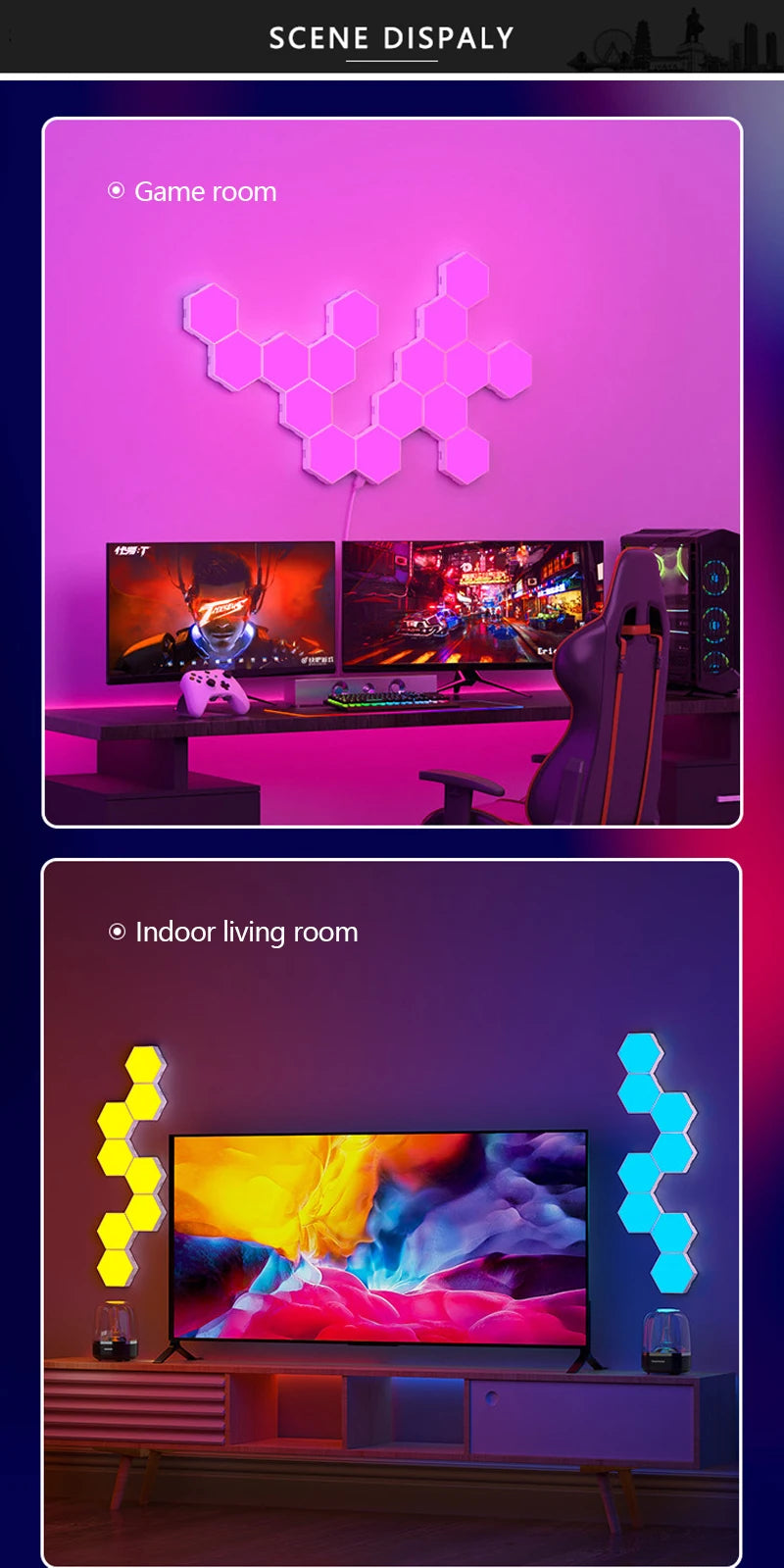 Tuya Smart RGB Quantum Light DIY Decor LED Wall Lamp APP Sound Pickup Game Room Music Rhythm Festival Atmosphere Esports Light