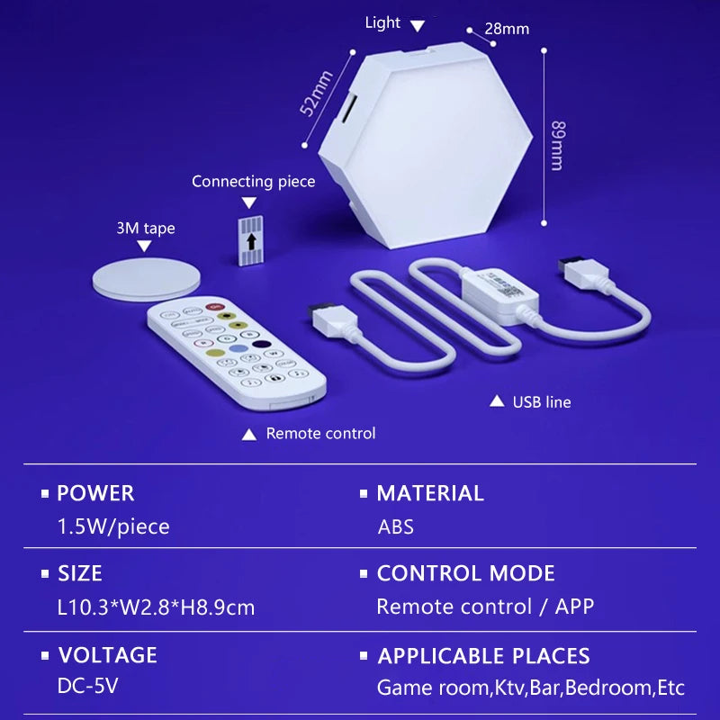 Tuya Smart RGB Quantum Light DIY Decor LED Wall Lamp APP Sound Pickup Game Room Music Rhythm Festival Atmosphere Esports Light