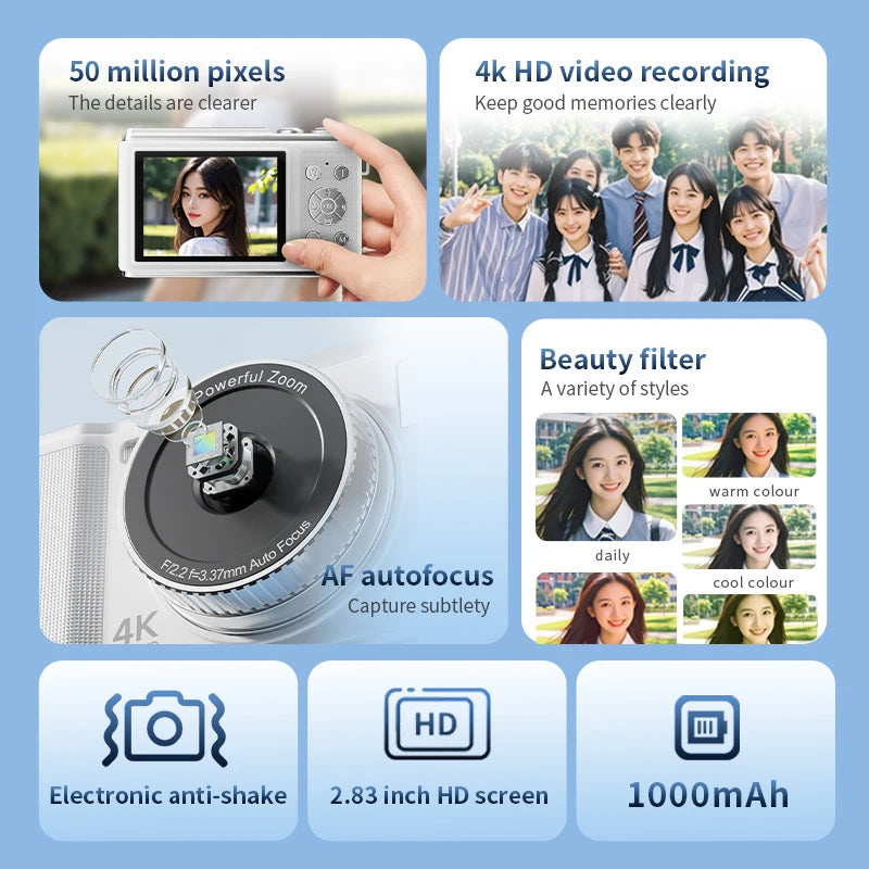 HD 1080P 2.8inch digital Camera Rechargeable Cameras with 16x Zoom Compact Camera 50 Megapixels Cameras for kids Beginner Camera