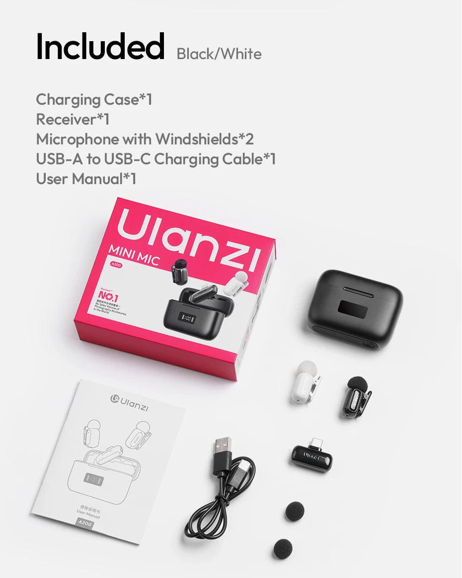 Ulanzi A200 Mini Mic Wireless Microphone Lavalier MIC Type-C for Smartphone for iPhone 17 16 15 for Live-streaming Vlog