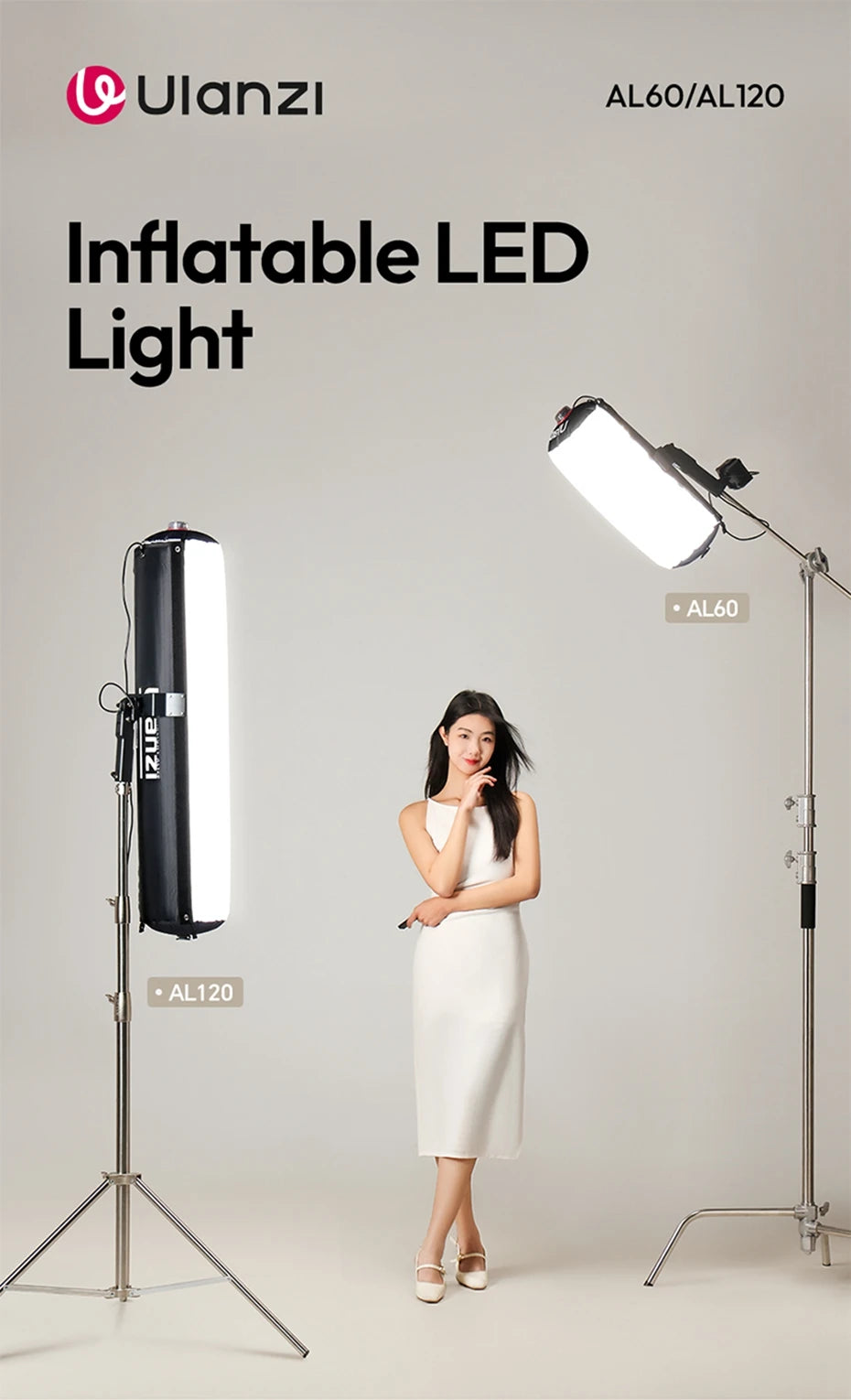 Ulanzi AL60 60W / AL120 120W Inflatable Air Tube Light APP Control LED Video Light Bi-Color Light Stick w Handle for Photography