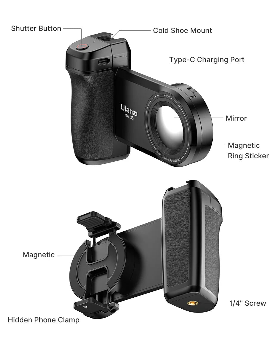 Ulanzi MA35 Phone Camera Grip Handle MagSafe Bluetooth Shutter Smartphone Selfie Stablizer Vertical Horizontal Shooting