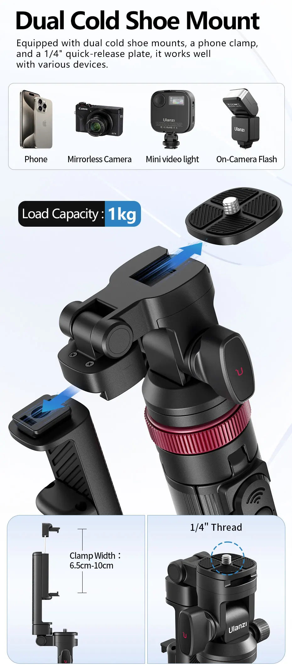 Ulanzi MT-78 Quick-Release Tripod for Camera Smartphone Fill Light Max1.85m Tripod Selfie with Remote Control