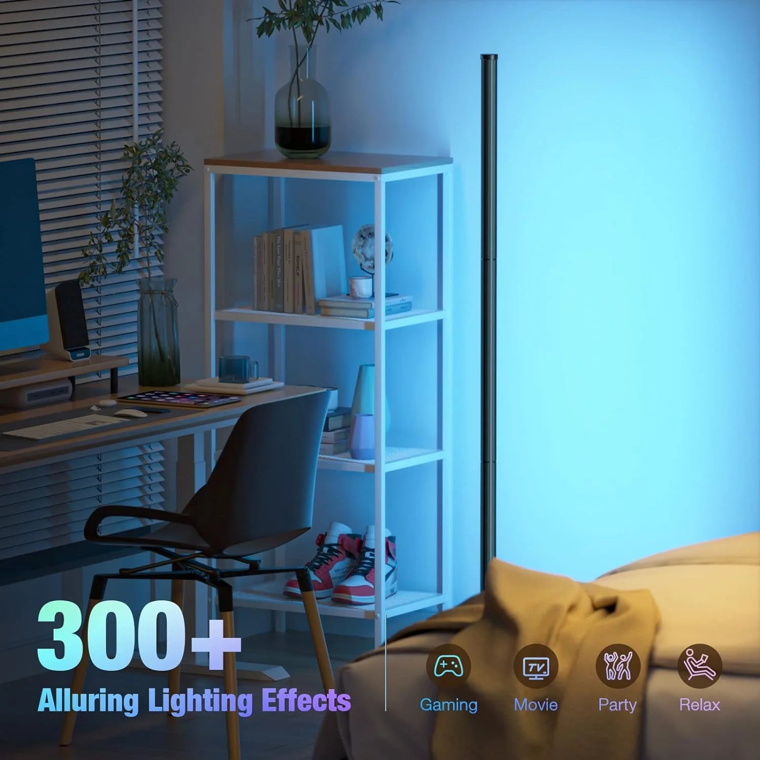 APP-Controlled Floor Lamp RGBIC Colors Smart Corner Floor Ligh Dimmable Music Sync Lighting Stand Lights for Bedroom Gaming Room