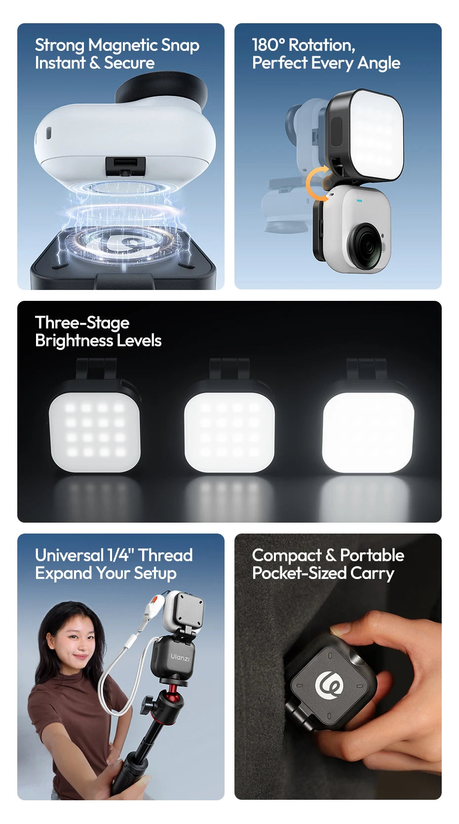 Ulanzi IN07 Mini Magnetic Fill Light for Insta360 Go Ultra Compatible with Go Ultra magnetic base for Vlog Street Photography