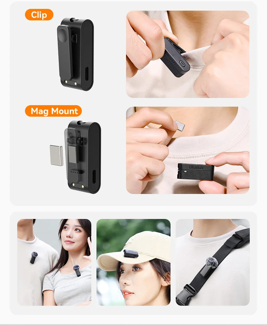 Ulanzi A100 Wireless Lavalier Microphone for Smartphones Cameras 20M Transmission for Street Interviews Vlogging Music Recording