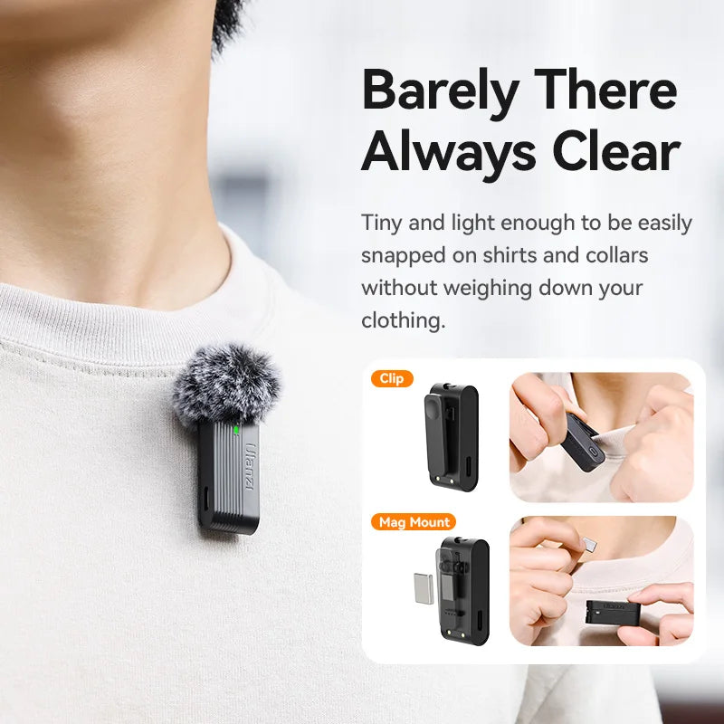Ulanzi A100 Wireless Lavalier Microphone for Smartphones Cameras 20M Transmission for Street Interviews Vlogging Music Recording