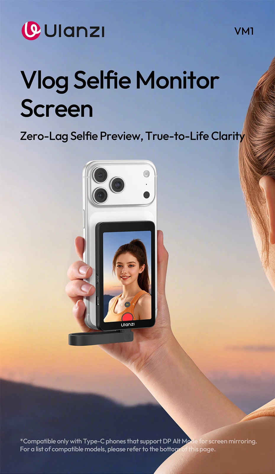 Ulanzi VM1 Vlog Selfie Monitor Screen for iphone 17 16 15 Android Smartphone 4K Magnetic for Studio Vlog Photography Shots