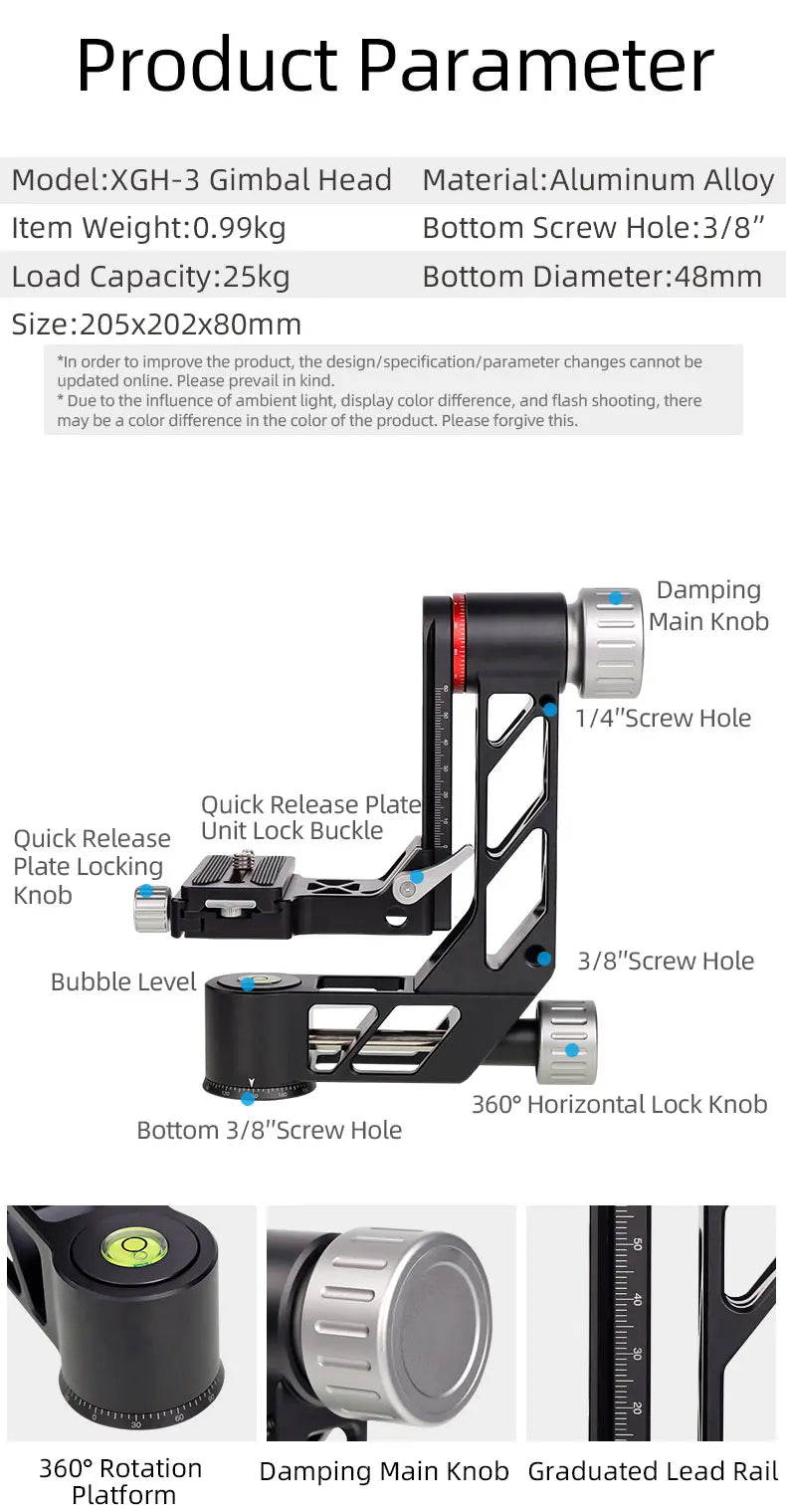 Professional Heavy Duty Gimbal Head 360 Degree Panoramic Gimbal Head Mount for Tripod DSLR Camera Telephoto Lens Tripod Head