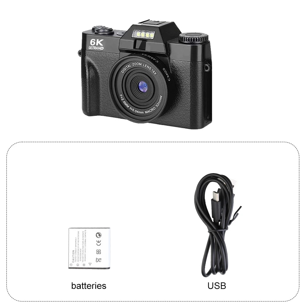 Ourlife 6K Compact Digital Photography Camera 64MP 16X Digital Zoom 180° Flip Screen WiFi Vintage Vlog Video Recorder YouTube