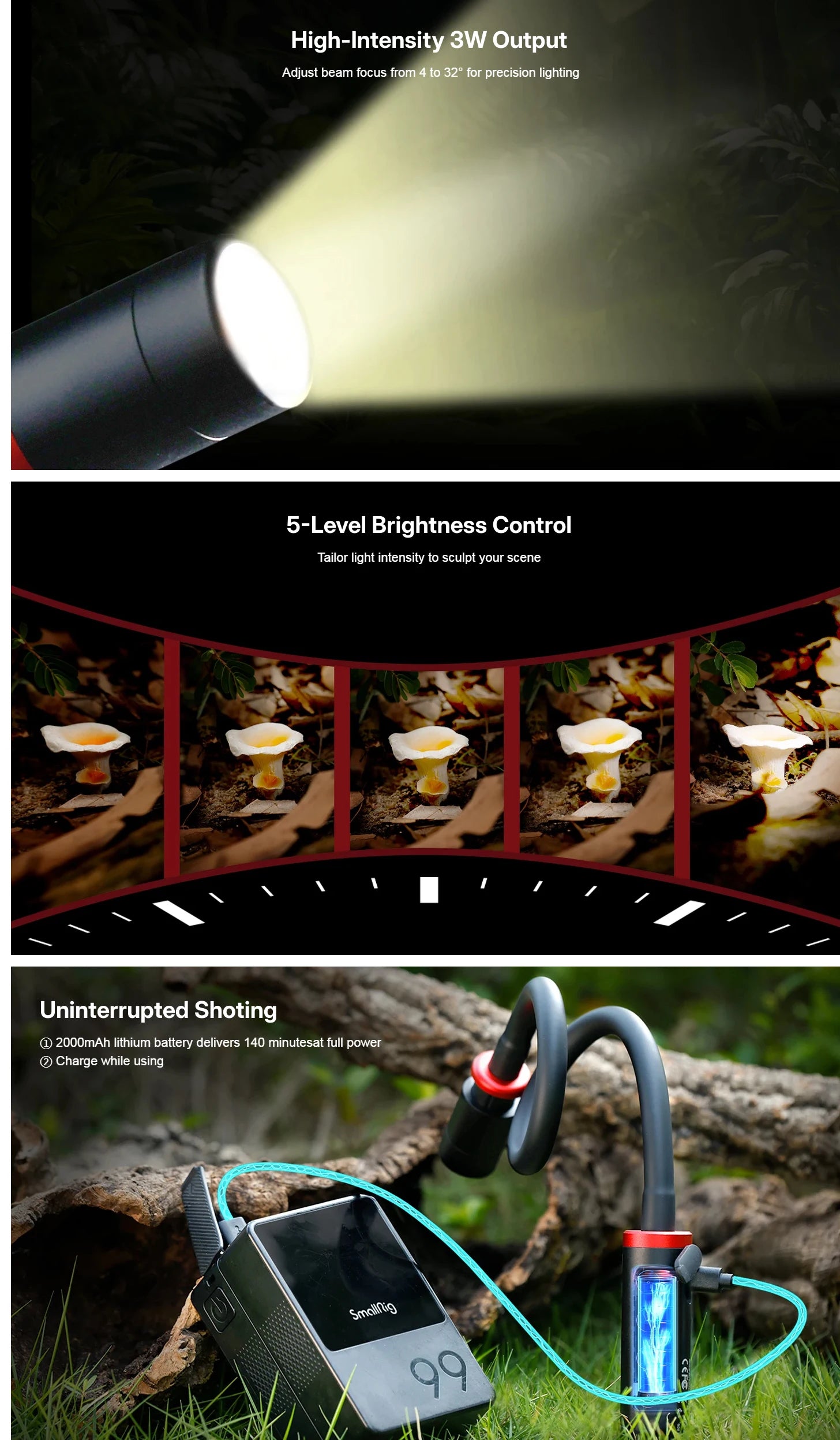 SmallRig RM-03 Macro Light 3W Photography LED Fill Light Flexible Arm Adjustable Lighting Angle for Jewelry Insects Flower
