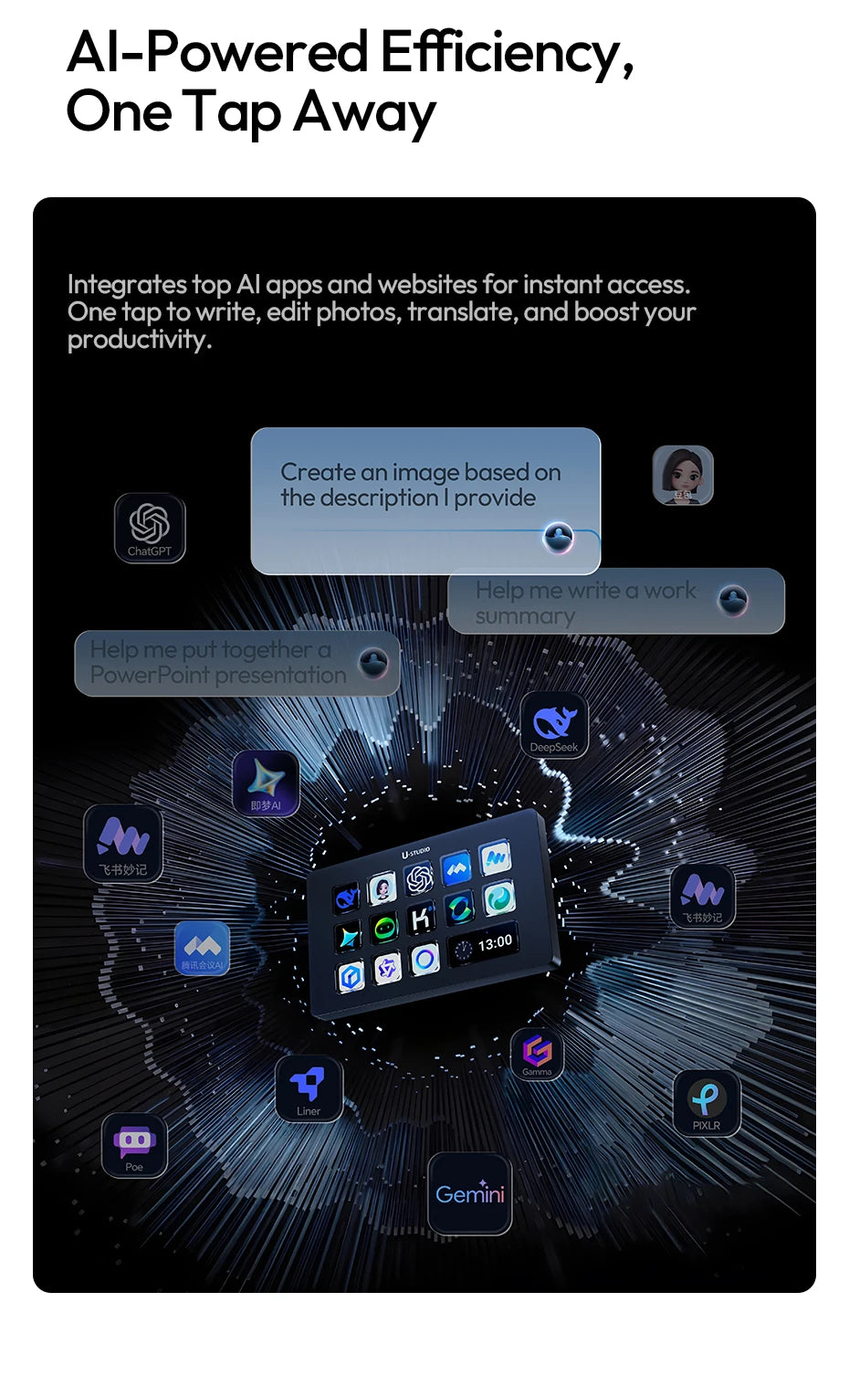 Ulanzi D200H Deck Dock Streaming Controller for Photography Desk Intelligent Lighting Control Office Assistant Streaming Control