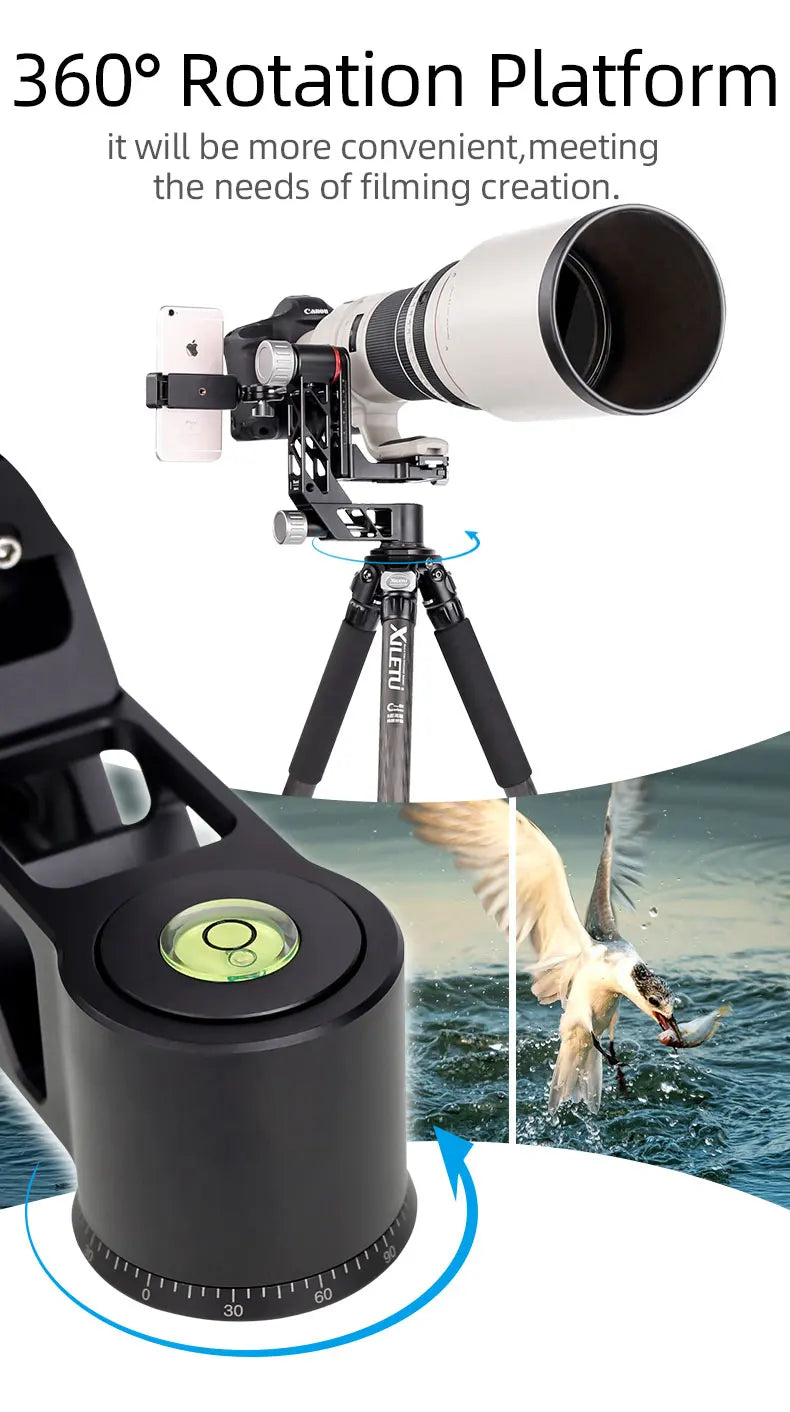 Professional Heavy Duty Gimbal Head 360 Degree Panoramic Gimbal Head Mount for Tripod DSLR Camera Telephoto Lens Tripod Head