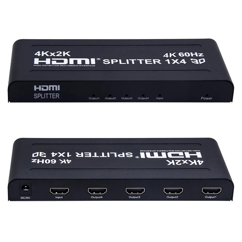 4K 3D 1x4 HDMI Splitter 1x2 Video Distributor 1 in 4 Out 2 Out 4K60Hz Dual Display for PS3 PS4 Camera Laptop PC To TV Monitor
