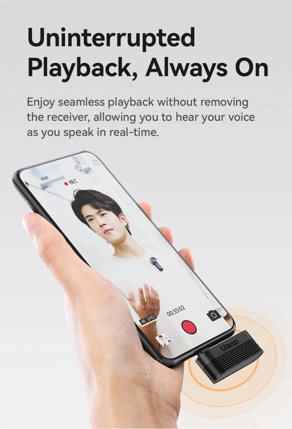 Ulanzi A100 Wireless Lavalier Microphone Professional 20M Audio Video Voice Recording Mic for iPhone 16 15 Android Phone Camera