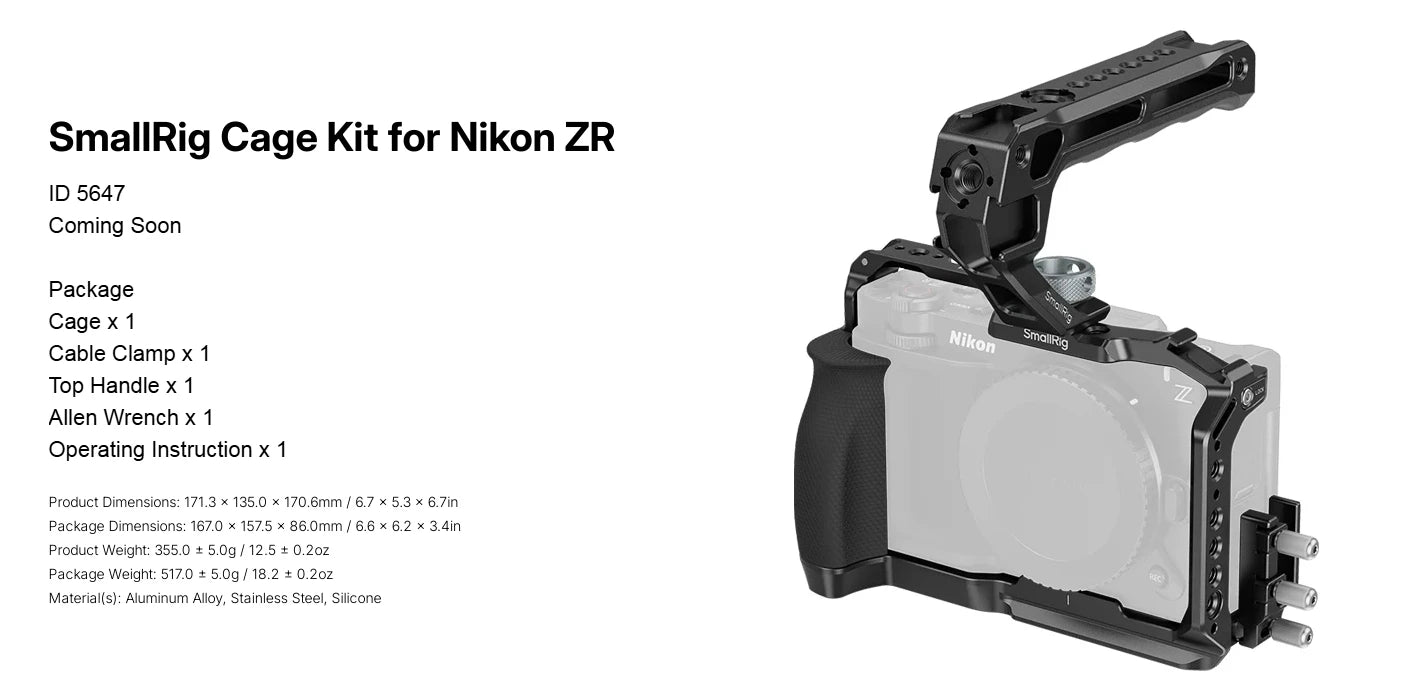 SmallRig Full Camera Cage Kit for Nikon ZR with Top and Side Handle Camera Extended Protection Cage Photography Accessory