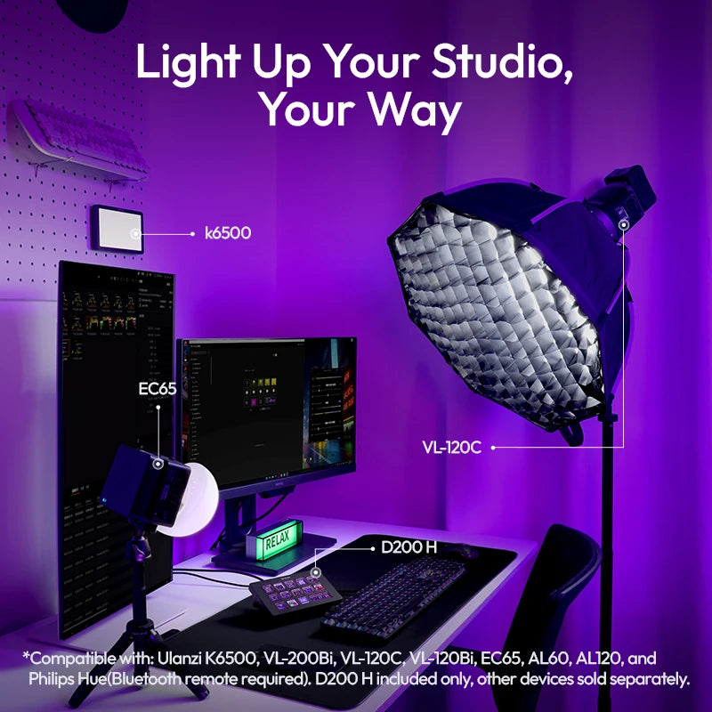 Ulanzi D200H Deck Dock Streaming Controller for Photography Desk Intelligent Lighting Control Office Assistant Streaming Control