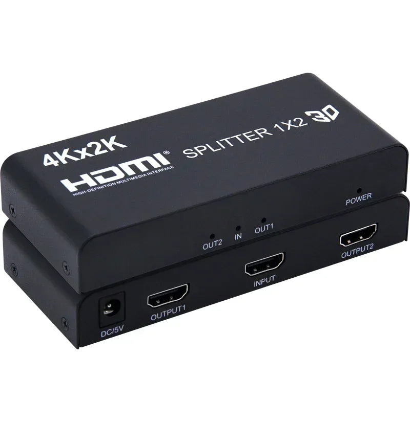 4K 3D 1x4 HDMI Splitter 1x2 Video Distributor 1 in 4 Out 2 Out 4K60Hz Dual Display for PS3 PS4 Camera Laptop PC To TV Monitor