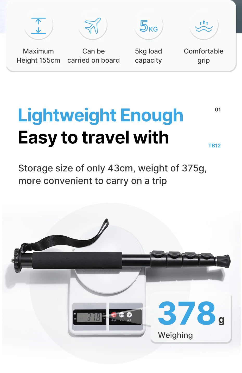 Ulanzi TB12 Metal Tripod Monopod for Camera DSLR Smartphone Monopod Stable and Portable Selfie Stick Hiking Pole Stick