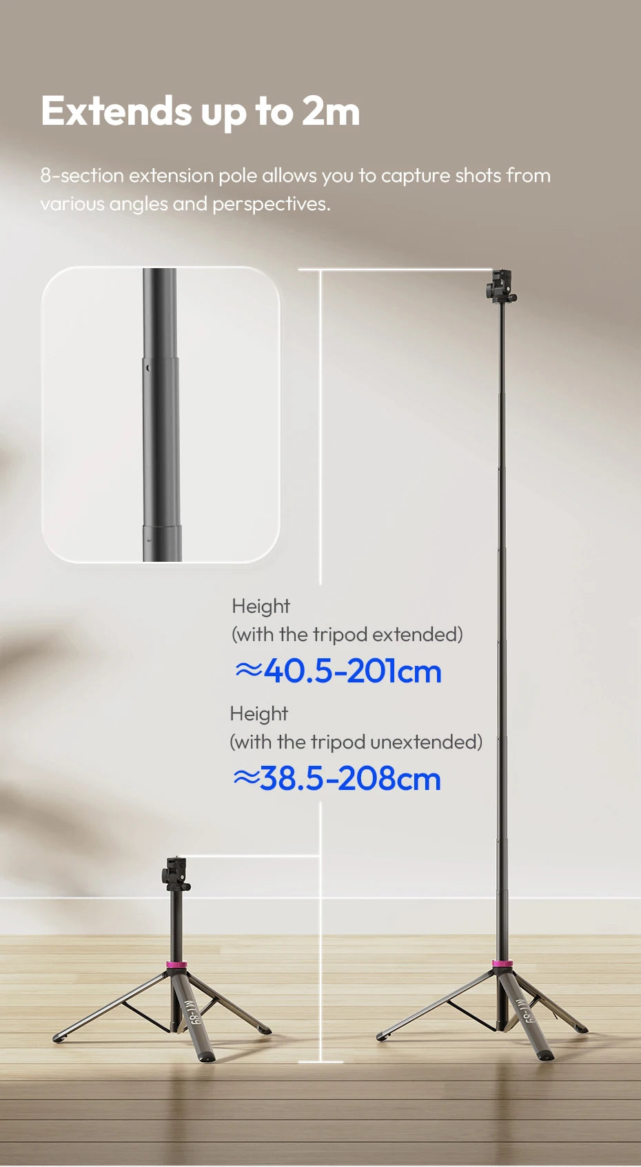 Ulanzi MT-89 2M Quick Release Light Stand Extendable Tripod with Cold Shoe Mount 1/4'' QR Plate for DSLR Camera Video Light Mic