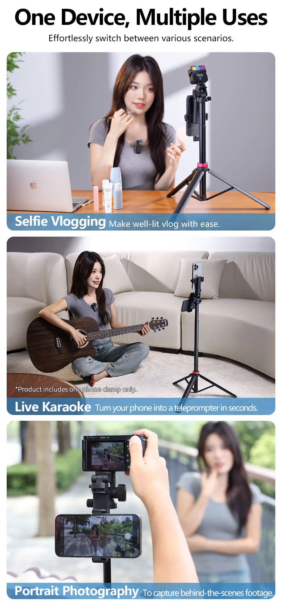 Ulanzi MT-78 Quick-Release Tripod for Camera Smartphone Fill Light Max1.85m Tripod Selfie with Remote Control