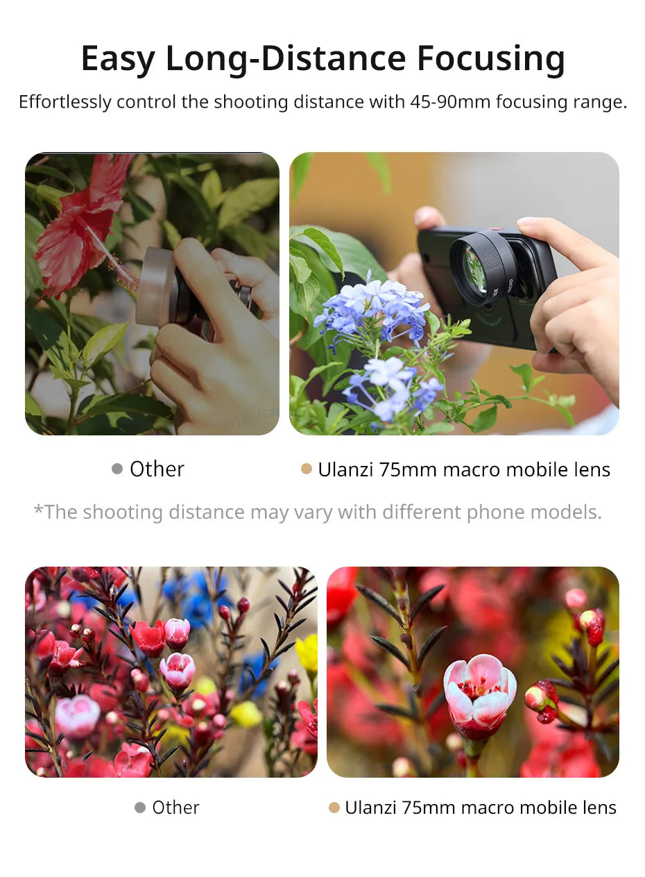 Ulanzi Mobile Lens 75mm Macro / 8mm Fisheye / 16mm Wide-Angle / 60mm Telephoto Lens Smartphone Shooting Photography Accessories