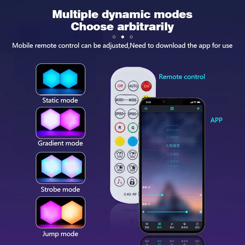 Tuya Smart RGB Quantum Light DIY Decor LED Wall Lamp APP Sound Pickup Game Room Music Rhythm Festival Atmosphere Esports Light