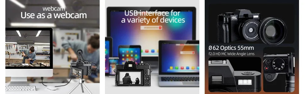 G-Anica Compact Digital Photography Camera4K Wireless Network Camera Retro Vlog Recorder YouTube 48MP Camera 3"flip Screen