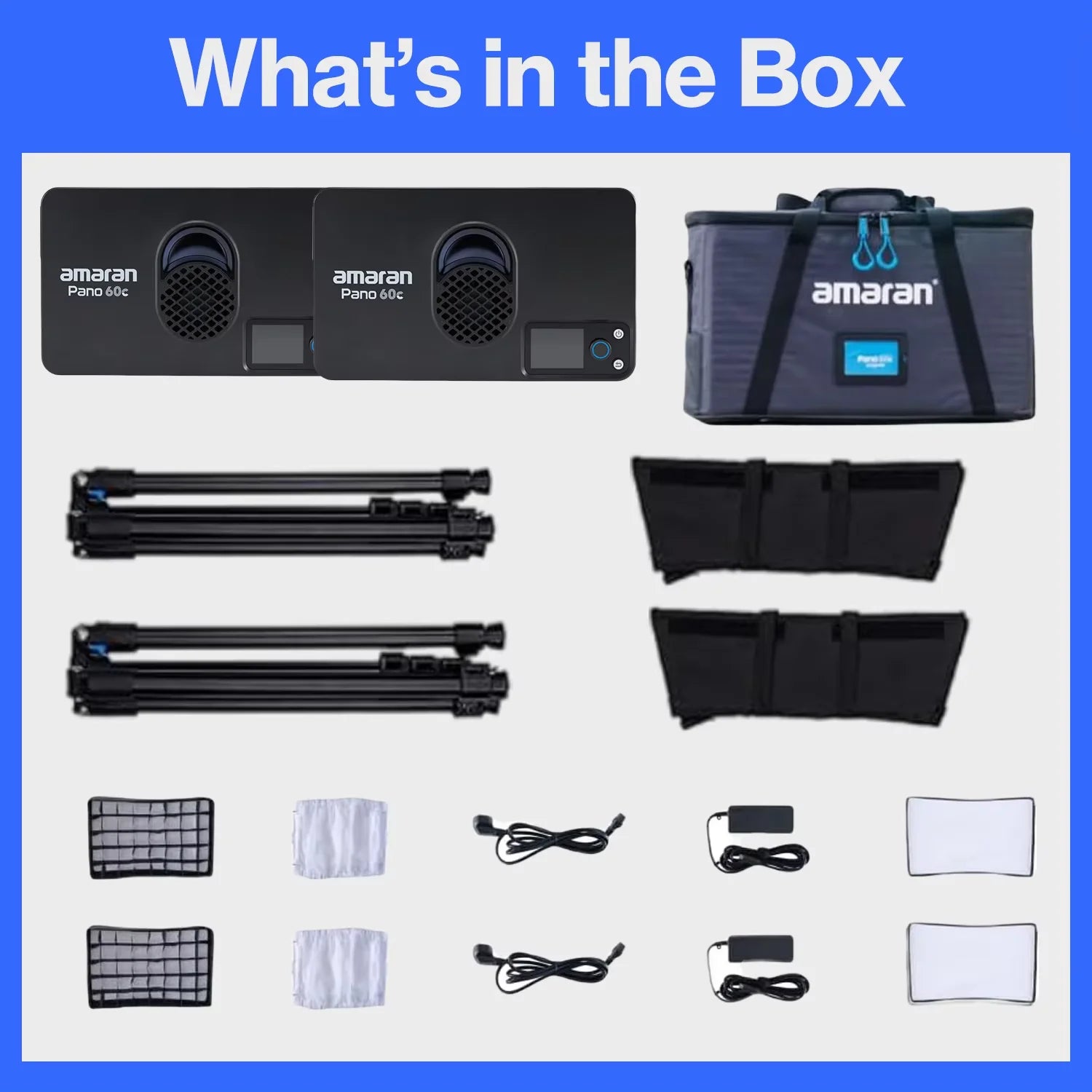 amaran Pano 60c 2-Light Kit Panel Lights 60W RGBWW LED Video Studio Light w/Light Stand for Video Recording Game Streaming