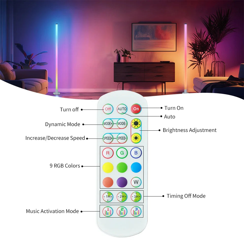 RGB LED Floor Lamp Remote & APP Control Music Sync Corner Lighting Modern Mood Lighting for Bedroom Living Room Gaming decor