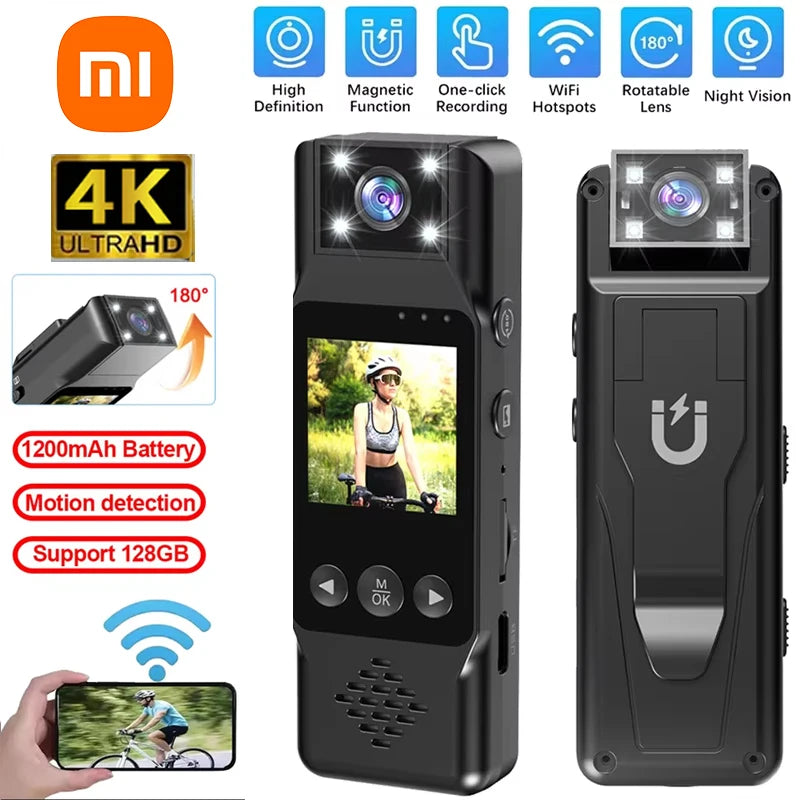 Xiaomi Sports Camera Portable Mini Camera 4K HD Wifi Magnetic Back Clip Digital Video Recorder Worn Body Cam Night Vision DVR
